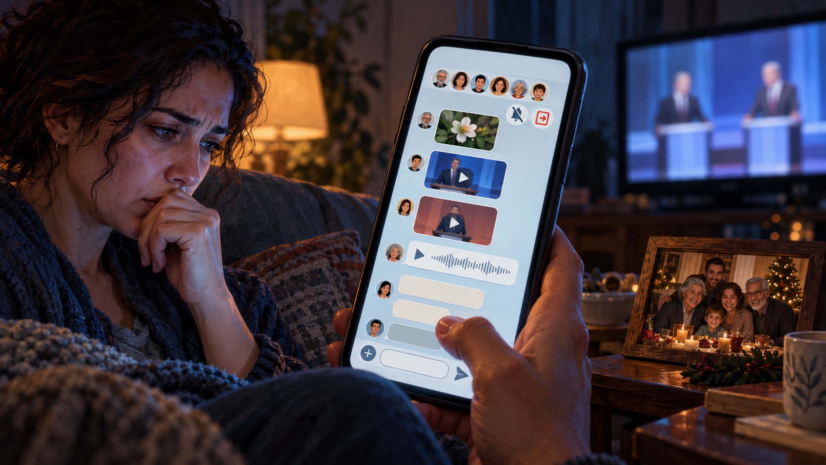 Illustration for the article: The family group chat on WhatsApp: leave, mute, or stay